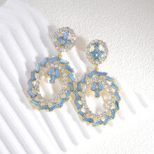 (Blue) Alloy Summer Thin Drop Earrings For Women With Geometric Accessory Details Line