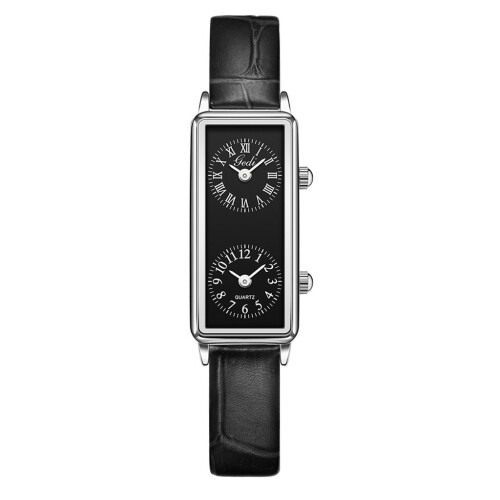 (White Black) Vintage Rectangular French Womens Watch With Quartz Suitable Office Style For