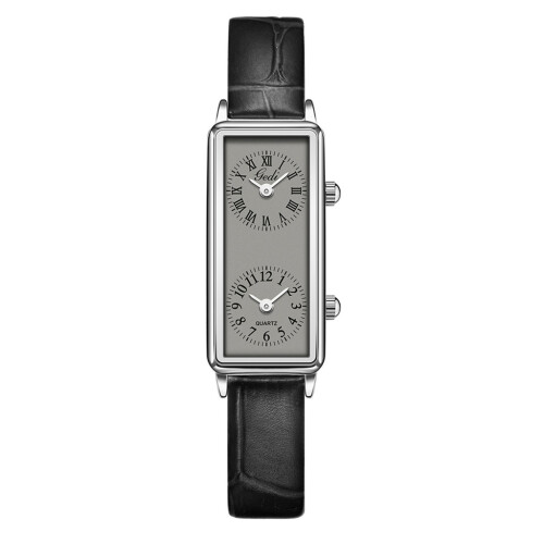 (White Gray) Vintage Rectangular French Womens Watch With Quartz Suitable Office Style For