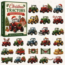 (Christmas Tractor C)City Service Vehicles Advent Calendar With Acrylic Craft For Kids Christmas Gift