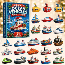 (Christmas Ship)City Service Vehicles Advent Calendar With Acrylic Craft For Kids Christmas Gift