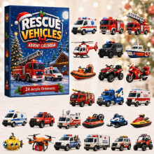 (Rescue Vehicle)City Service Vehicles Advent Calendar With Acrylic Craft For Kids Christmas Gift