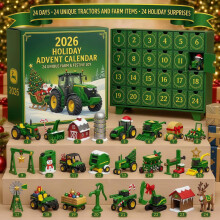 (Santa Tractor)City Service Vehicles Advent Calendar With Acrylic Craft For Kids Christmas Gift
