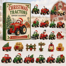 (Christmas Tractor A)City Service Vehicles Advent Calendar With Acrylic Craft For Kids Christmas Gift