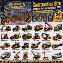(Construction Vehicle)City Service Vehicles Advent Calendar With Acrylic Craft For Kids Christmas Gift