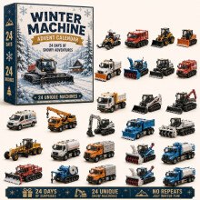 (Snow Plow)City Service Vehicles Advent Calendar With Acrylic Craft For Kids Christmas Gift