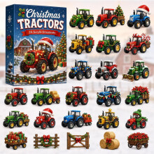 (Christmas Tractor B)City Service Vehicles Advent Calendar With Acrylic Craft For Kids Christmas Gift