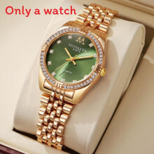 (Green Gold) Quartz Watch Ladies With Decorative Rhinestone And Alloy Band Look For Elegant