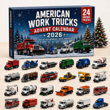 (US Work Truck)City Service Vehicles Advent Calendar With Acrylic Craft For Kids Christmas Gift