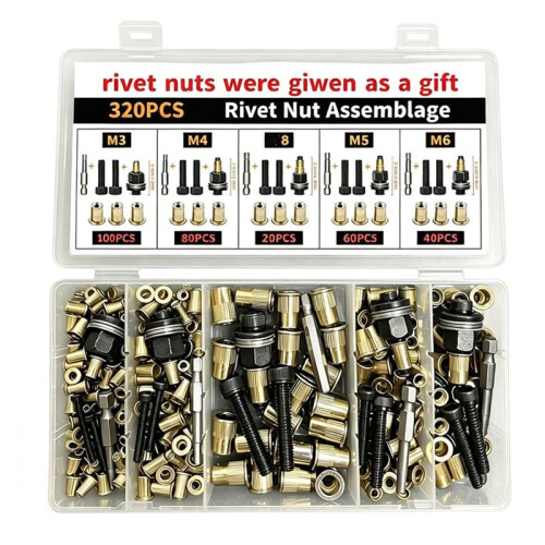 320PCS  Rivet Nut Tool M3/M4/M5/M6/M8 Rivnut Kit Rivnut Set Threaded Rivet Nut Kit Manual Riveter Tool