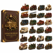 (Vintage Fire Truck)City Service Vehicles Advent Calendar With Acrylic Craft For Kids Gift Christmas