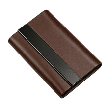 Personalized Business Card Holder Custom,PU Leather Business Card Case, Slim Metal Wallet Brown