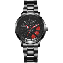 (Red) Mens Sports Style Quartz Watch With Mineral Glass And Buckle Steel Stainless
