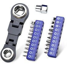 26in1 Right Angle Screwdriver Set Ratcheting 90 Degree Screwdriver Pocket Low Profile Ratchet Wrench Bit Socket Set