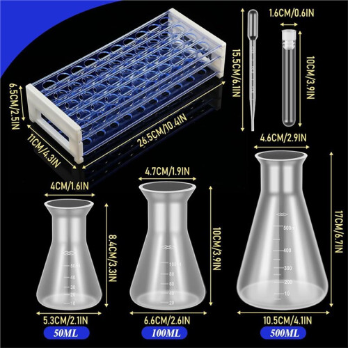 40 Pcs Plastic Test Tubes with Rack, Graduated Cylinders, Beakers, Flasks & Pipettes 1