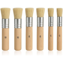 Pinceles de Plantilla, 6 Piezas de Pincel de Cerda Natural de Madera para Pintar Paredes, Modelos de Casa, Pintura Acrílica, Óleo y Acuarela