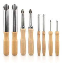 8PCS Round Clay Hole Cutters Set with Wooden Handles, Stainless Steel Clay Tools Kit for Drilling, Carving, Pottery