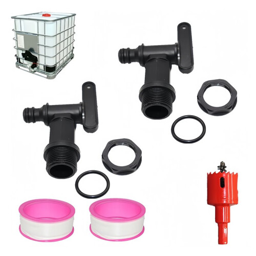 3/4" Rain Barrels Spigot Replacement Kit - Includes 2 Hose Adapters & Hole Saw for Easy Installation