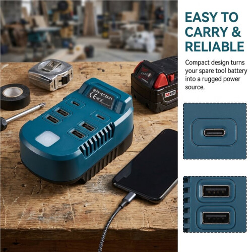 USB Charger for  18V Battery Type-C Input & Output Fast Charging USB-A QC3.0, 5V/3A Output Type-C Battery Adapter 2