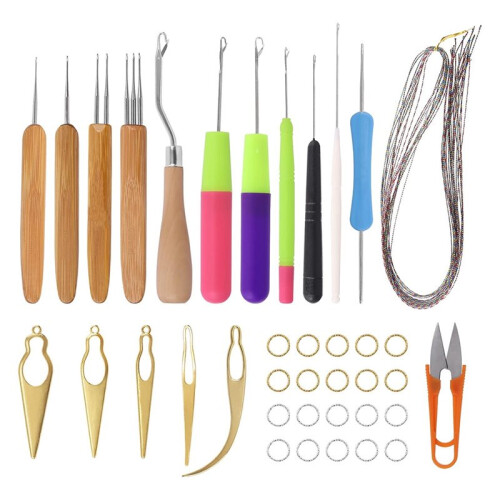 49Pcs Dreadlocks Crochet Hook Tools Kit Hair Braid & Interlocking Tool Set with Rings & Strings for Locs Crafting