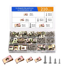 210Pcs Metal U-Clip and Screw Kit,Leaf Spring U-Nuts Quick Fasteners Assortment - Perfect for Car Motorcycle Trim Panel