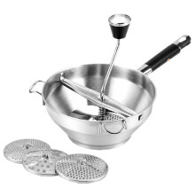 Edelstahl-Fruchtmühle mit 3 Scheiben, Ergonomische Rotationsmühle für Tomatensoße, Kartoffeln, Marmeladen, Silikongriff