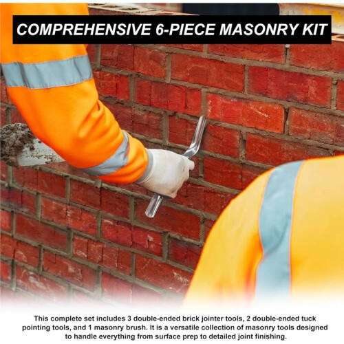 6 Pack Double Ended Brick Jointer and TuckPointer Set with Masonry Brush,Heavy Duty Masonry Tools for Mortar Repointing 2