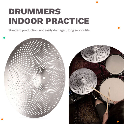 Prato de Percussão de Baixo Volume 14 Polegadas Prato de Bateria Efeito de Furo Pratos Duráveis para Bateristas Prática Interna Prata 2