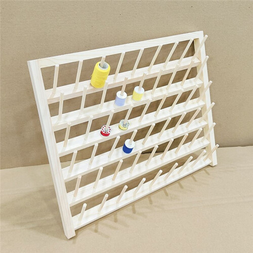 54 Spools Wooden Thread Rack Organizer with Wall Hanging Hooks for Sewing and Embroidery 2