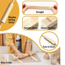 13 Pcs Pottery Tools Kit with 5 Size Teaching Rolling Mud Stick Guides, Wood Rolling Pin & Clay Fabric