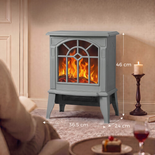 Homcom (Grey) HOMCOM Electric Fireplace, Freestanding Log Burner, LED Flame Effect 2