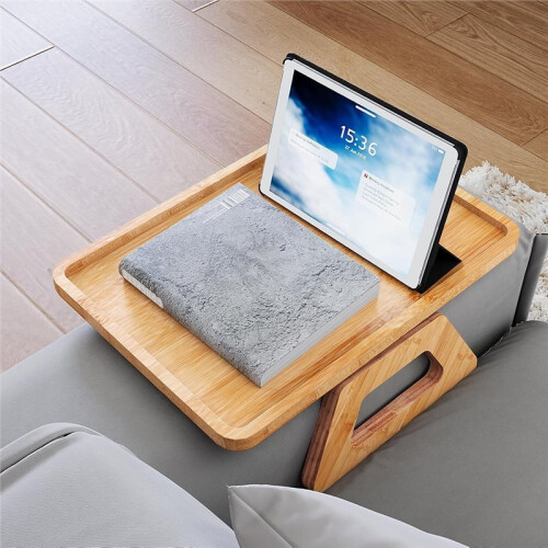 1pcs Wood Sofa Arm Tray Foldable Rectangular Snack & Fruit Platter Portable Couch Armrest Table for Living Room 2