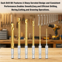 6Pcs Twist Drill Bit Set,3-8mm Titanium AlloySawtooth High-Speed Steel Drill Bit,Titanium Alloy Drill Bit Machining Kit