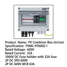 2 i 1 Ut 600V 32A Solenergi Fotovoltaisk PV Kombineringslåda med Skyddssäkring MCB SPD Vattentät IP65 Distribution