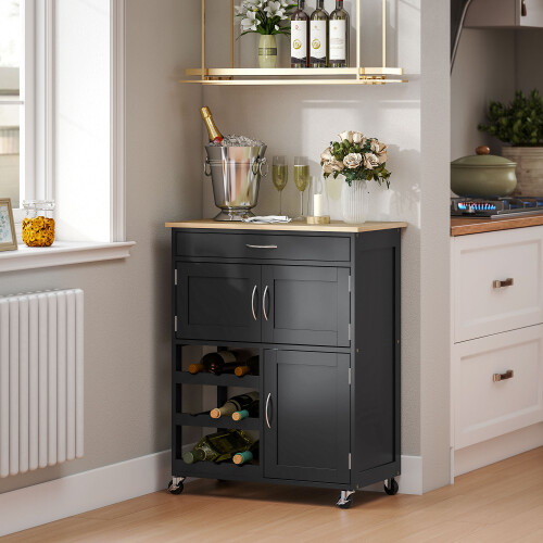 Homcom HOMCOM Kitchen Trolley, Rolling Island Storage Cart with Drawer, Black 1