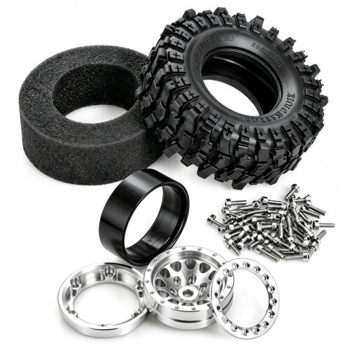 Conjunto de Rodas e Pneus RC Beadlock de 1,3 Polegadas, Peças de Upgrade para Crawler RC 1/18 para MJX H18P para Caminhão Off-Road para  Bronco 1