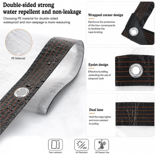 Telone Trasparente 2x3 M, In PE Trasparente con Occhielli, Impermeabile, Resistente, Antivento e Antistrappo, per Gazebo da Giardino. 2