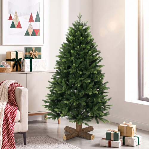 Homcom (S) HOMCOM Artificial Christmas Tree, Solid Fir Wood Stand, Green 1