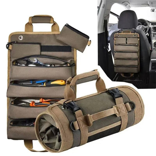 Roll  Tool Bag Organizer - Heavy Duty Motorcycle Tool Roll Bag with Detachable Pouches 2