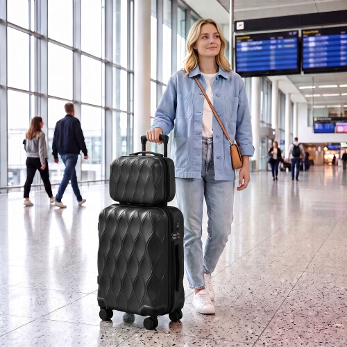 Homcom HOMCOM 2-Piece Luggage Set, Hard Shell Suitcase Set with TSA Lock, Black 1