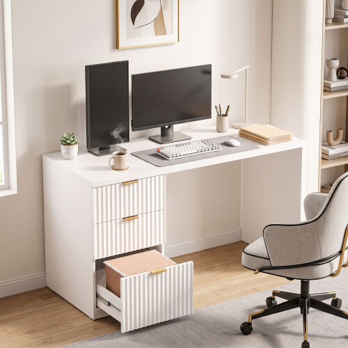 Homcom HOMCOM Computer Desk 3 Drawers 120 cm Reversible Design, White 1