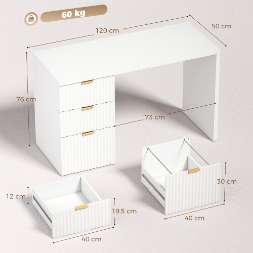 Homcom HOMCOM Computer Desk 3 Drawers 120 cm Reversible Design, White 2