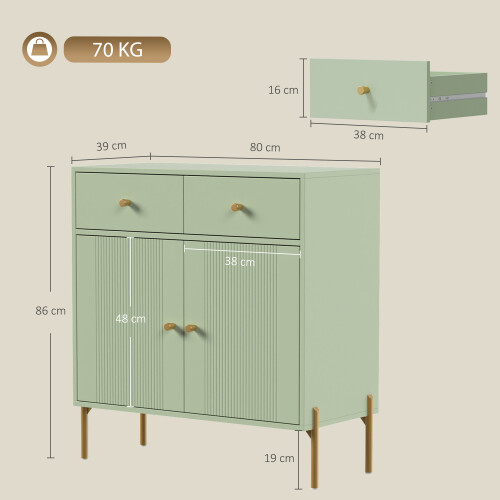Homcom HOMCOM Modern Sideboard with 2 Drawers, and Adjustable Shelf, Light Green 2