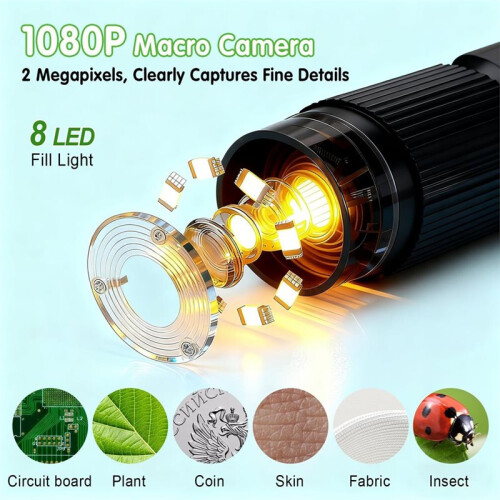 Microscópio para Crianças, Tela Ajustável de 2,4 Polegadas, 5 Lâminas, 1000X, Microscópio Digital Portátil para Crianças 2