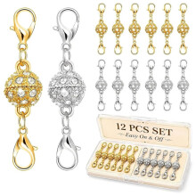 Magnetic Necklace Clasps and Closures, 12PCS Gold & Silver Magnetic Lobster Clasp Extenders for Necklaces & Bracelets