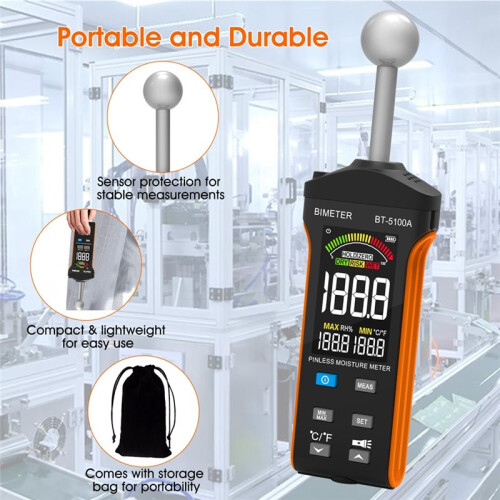 Pinless Moisture Meter with Upgraded TFT Color Screen for Wood and Ambient Testing 1
