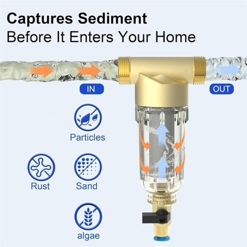 Spin-Down Sediment Filter with 1" MNPT & 3/4" FNPT Dual Thread Includes 3/4" MNPT Adapter,40/100/200 -Mesh 2