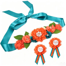 (Orange)Cinto de cintura de casamento com enfeites de flores para fotos momentos e celebrações