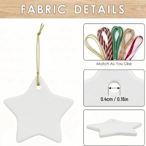 10 Pçs de Ornamentos Cerâmicos em Branco de Estrela de Cinco Pontas de 3 Polegadas com Corda Dourada para Artesanato DIY, Decoração 2