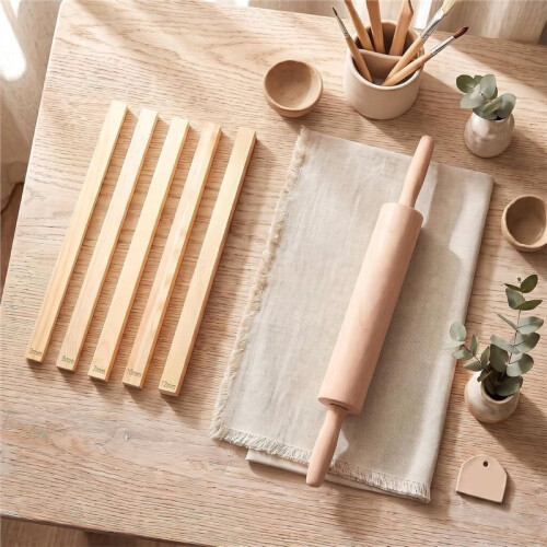 12 Pcs Pottery Tools Kit for Clay Pottery Rolling Pin Guide 10 Pcs 5 Size Rolling Pin Guide, Linen Tablecloth Mat 1